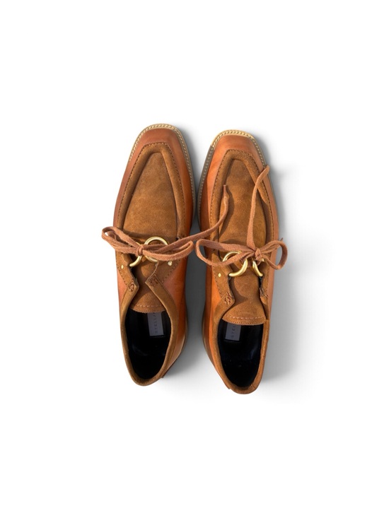 Stella McCartney Shoes - Stella McCartney Suede & Leather Lace-Up Loafers in Cognac, Size 39+